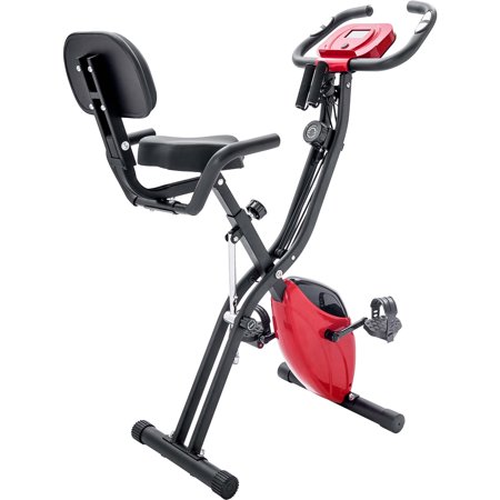 Stationary Exercise Bike for Teens Adults  Indoor Exercise Equipment  Upright and Recumbent Exercise Bike with LCD Display Monitor  Folding Exercise Bike with 10-Level Resistance  Red  O0004