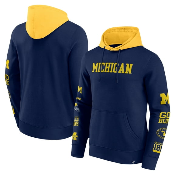 Men's Fanatics Navy/Maize Michigan Wolverines Color Block Badge Fleece Pullover Hoodie