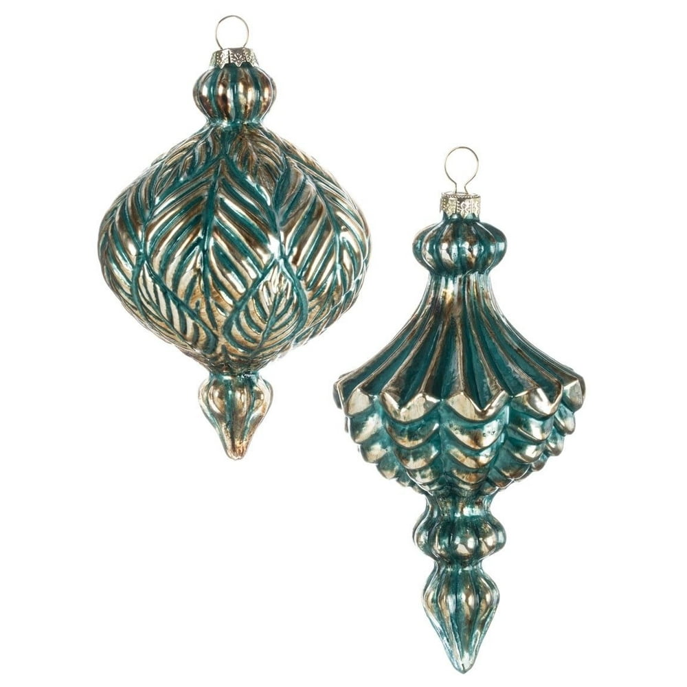 BLUE FINIAL Glass Christmas Ornaments, Set of 2, by Sullivans Walmart