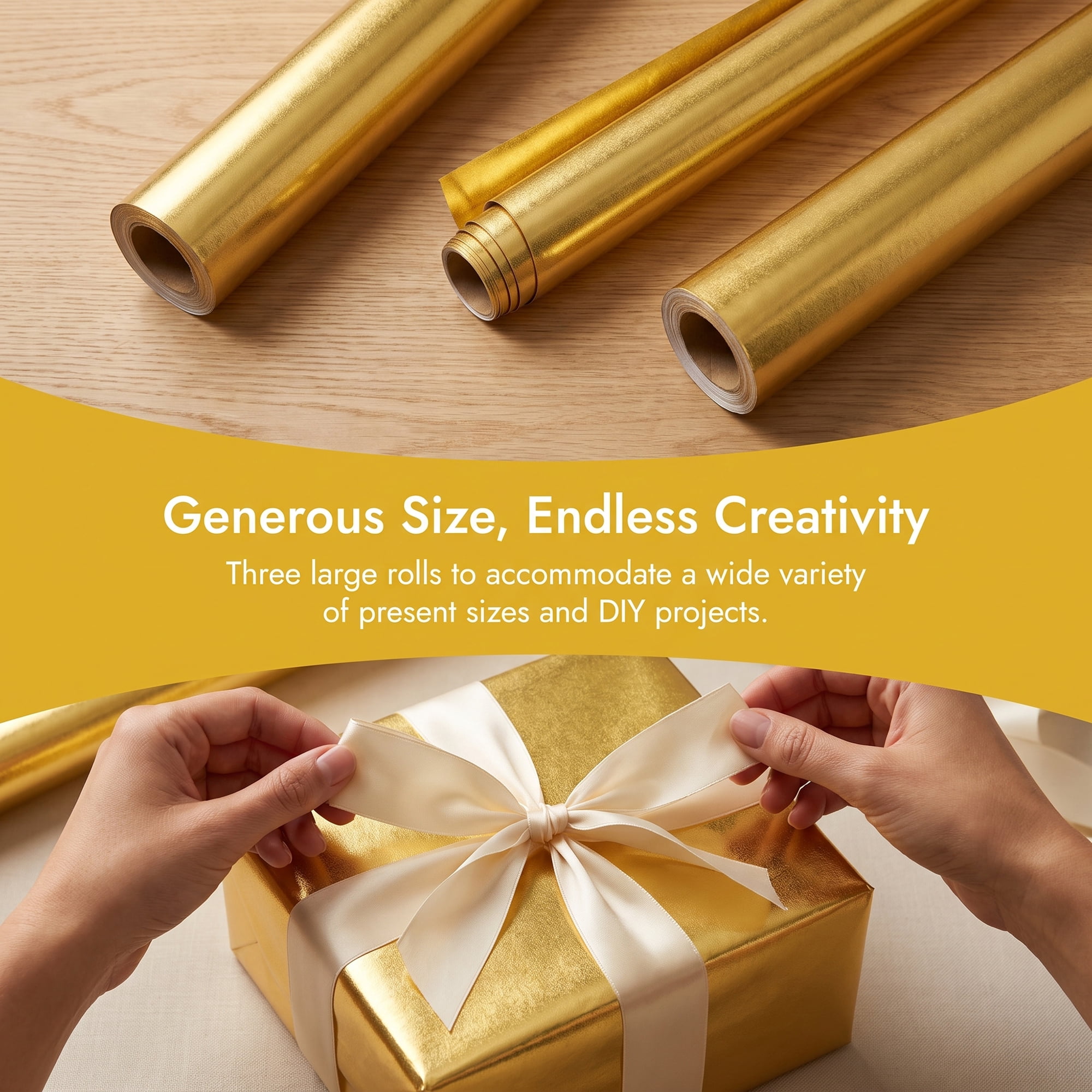Unique Bargains 3Pcs Heavyweight Matte Gift Wrapping Paper Gold 27.6" x 19.7"