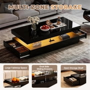 BaPiPro LED Coffee Table with 2 Storage Drawers, Modern Center Table with USB Charging & Smart Control for Living Room, 39 Black