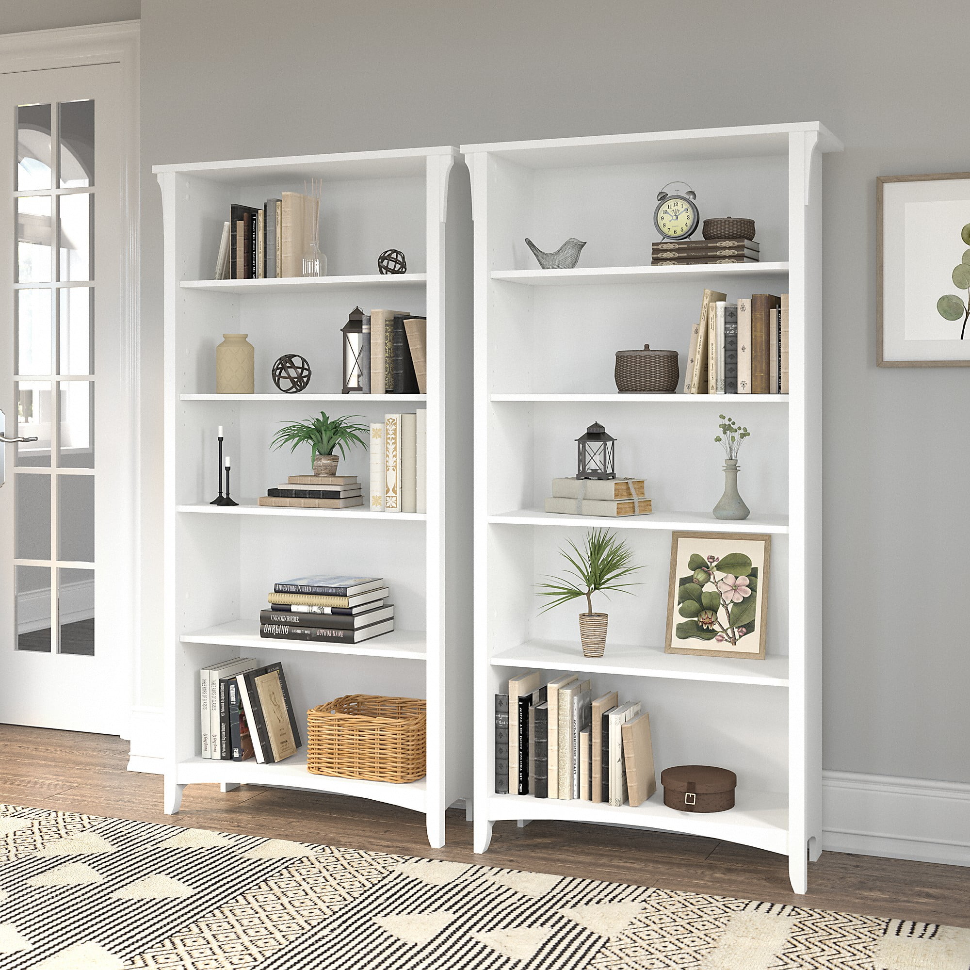Bush Furniture Salinas Tall 5 Shelf Bookcase Set of 2