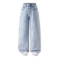thumbnail image 2 of Otqutp Bow Jeans for Girls Wide Leg Baggy Denim Pants Cute High Waisted Trousers Kids Casual Y2K Streetwear with Pockets, 2 of 8