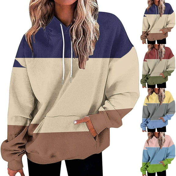 Ashirexll Hoodies for Women, Womens Hoodies Pullover, Ladies' Matching Color Loose Pocket Long Sleeve Hoodie Sweatshirts Casual Sports Top