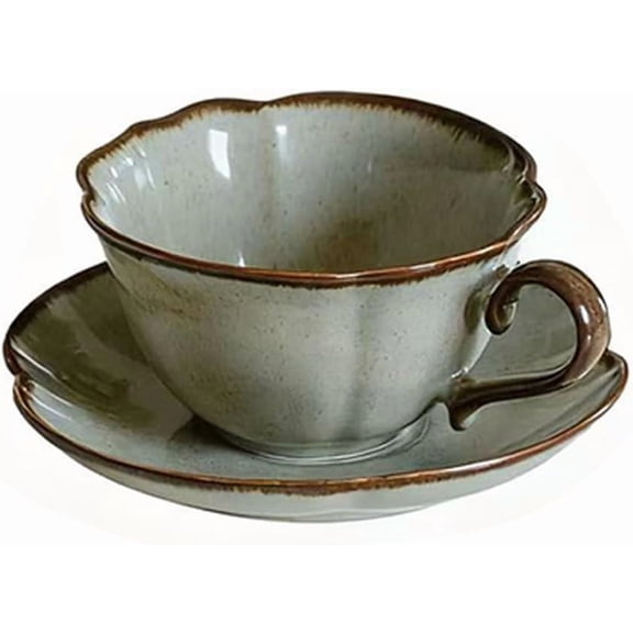 Ceramic Coffee Cup and Saucer Set – 10oz Kiln-Glazed Teacup with Saucer, Handmade Ceramic Mug Set for Coffee, Tea, Cappuccino, or Latte
