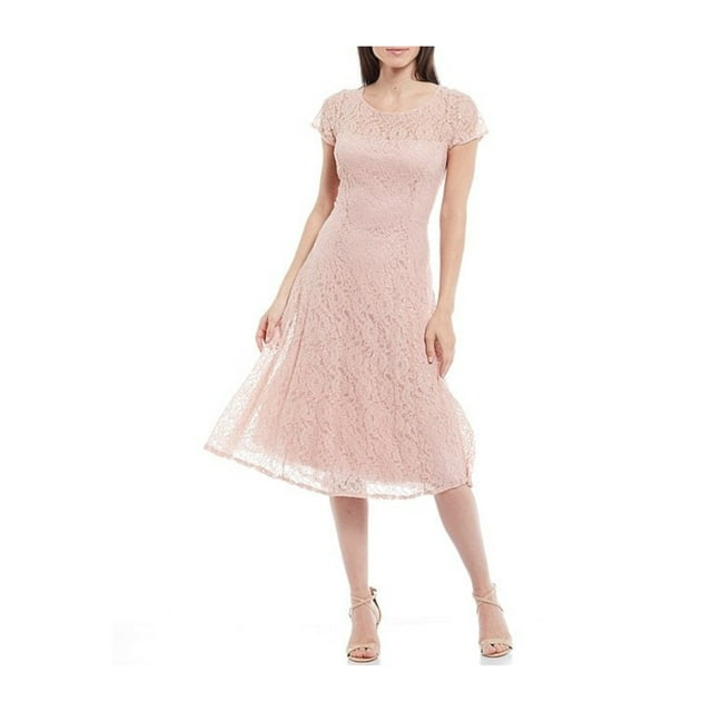 Sl Fashions Robe Midi en Dentelle Pailletée pour Femmes, Rose Clair/4