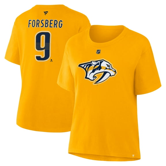 Women's Fanatics Filip Forsberg Gold Nashville Predators Authentic Stack Name & Number T-Shirt