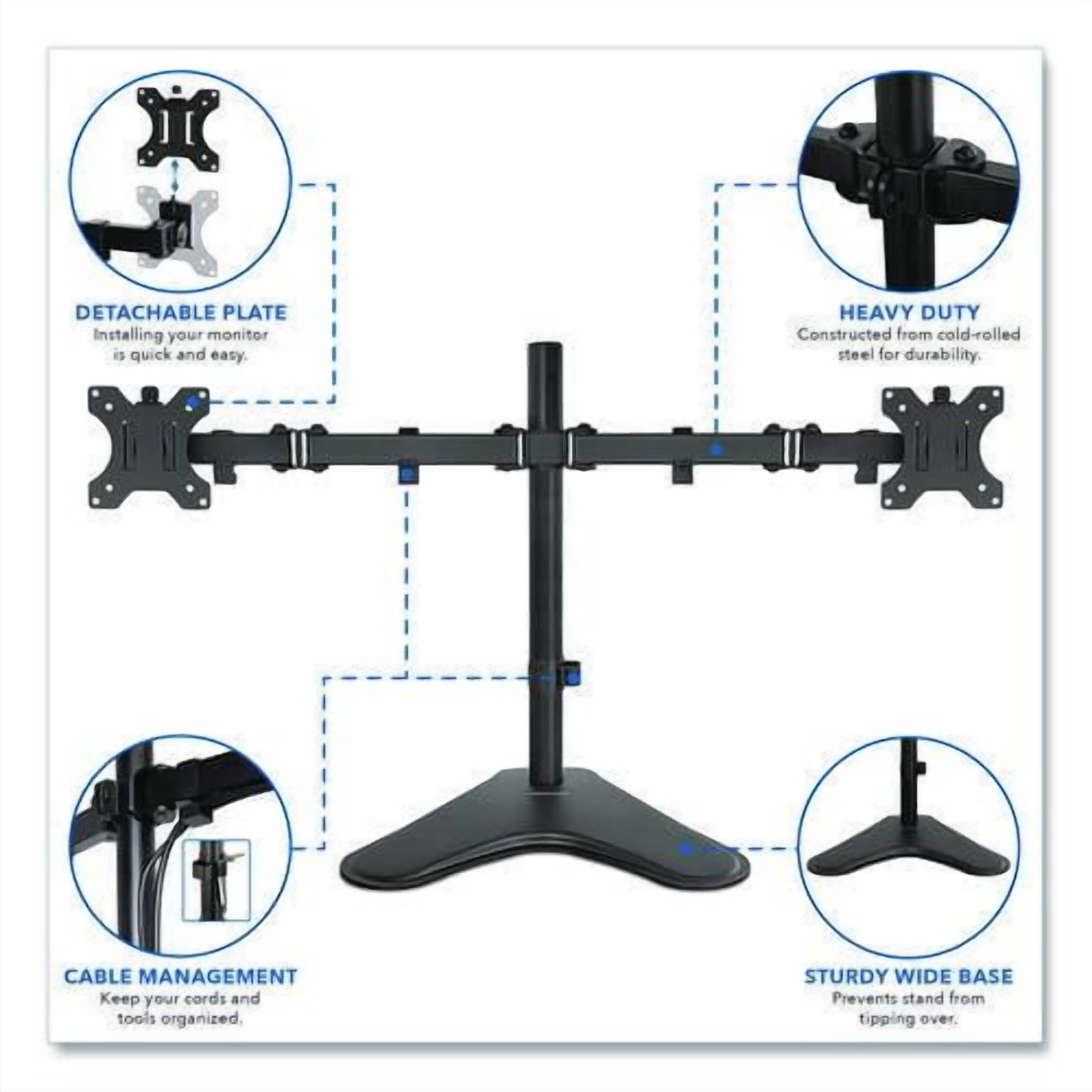 Dual Monitor Desk Stand, For 19" to 32" Monitors, 36.4" x 11" x 18.3", Black, Supports 17.6 lb | Bundle of 5