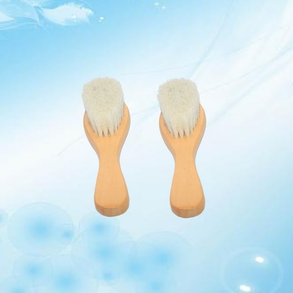 MLINS Khaki Wool Baby Bath Brush with Wooden Handle for Gentle Hair Cleaning 2pcs