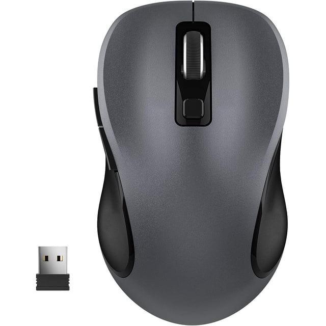WisFox 2.4G Wireless for Laptop, Ergonomic Computer with USB Receiver and 3 Adjustable Levels, 6 Button Wireless Mice for Windows PC Notebook (Grey)