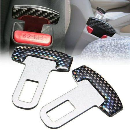 2pcs Car Safety Seat Belt Buckle Carbon Fiber Security Seatbelt Alarm Stopper Clip Clamp Aluminum Universal Auto Vehicle