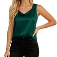 thumbnail image 3 of Womens Silk Satin Tank Tops V Neck Casual Sleeveless Camisole Blouses Summer Basic Tanks Shirt Under Clothes Dark Green, Size XL, 3 of 5