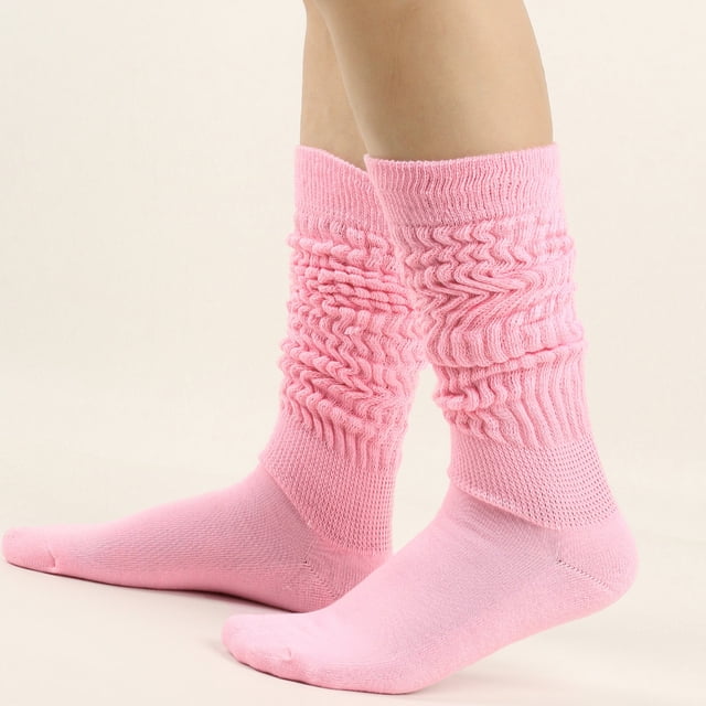 Calcetines cálidos de color liso para mujer de los años 80 a 90, de punto apretado y muy largos, de poliéster.