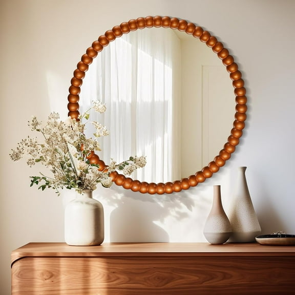 WallBeyond Round Mirrors for Wall Decor, 28 inch Wall Mirror Decorative with Beaded Framed for Home Decoration Entryway Living Room Bedroom, Gold