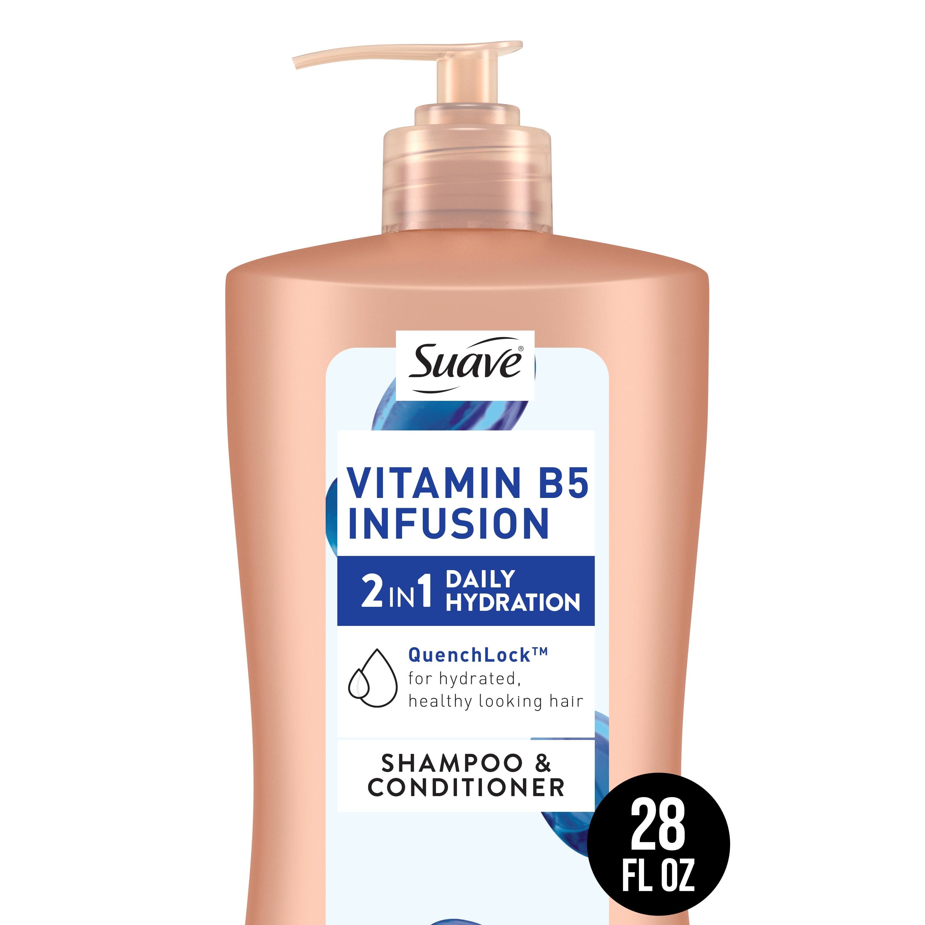 (4 pack) Suave 2-in-1 Shampoo & Conditioner, Moisturizing Vitamin B5 Infusion for Dry Hair, 28 fl oz