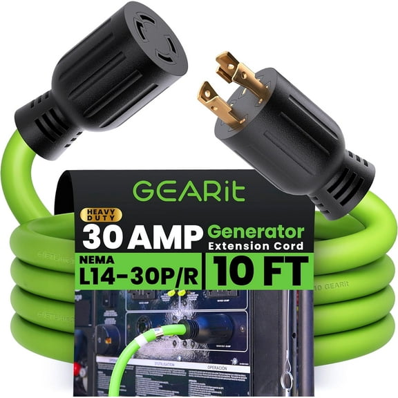 GearIT 4-Prong 30Amp Generator Cord, NEMA L14-30 for Emergency Power Outage, Heavy Duty, 10 ft