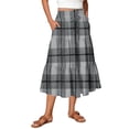 thumbnail image 2 of Delconic Women Plaid Drawstring Waist Tiered Maxi Skirt with Pockets Casual Loose Fit A Line Long Skirt for Everyday Wear Gray L, 2 of 6