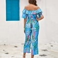 thumbnail image 6 of Usmixi Jumpsuits for Women Dressy Beach Vacation Elastic Waist off Shoulder Jumpsuits Overalls with Tie Summer Square Neck Short Sleeve Leaves Print Long Formal Rompers Blue xxl, 6 of 6
