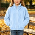 thumbnail image 3 of Girls Fleece Jacket with Pockets Casual Full Zip Turtleneck Warm Kids Winter Hoodless Jackets Light Blue 5-14, 3 of 8