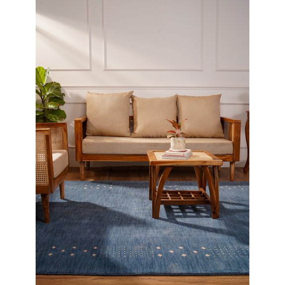 Rugsotic Carpets Hand Knotted Wool Area Rug 3'x5' Blue Contemporary Rectangle Indoor Rug for Living Room, Bedroom Antimicrobial L00530