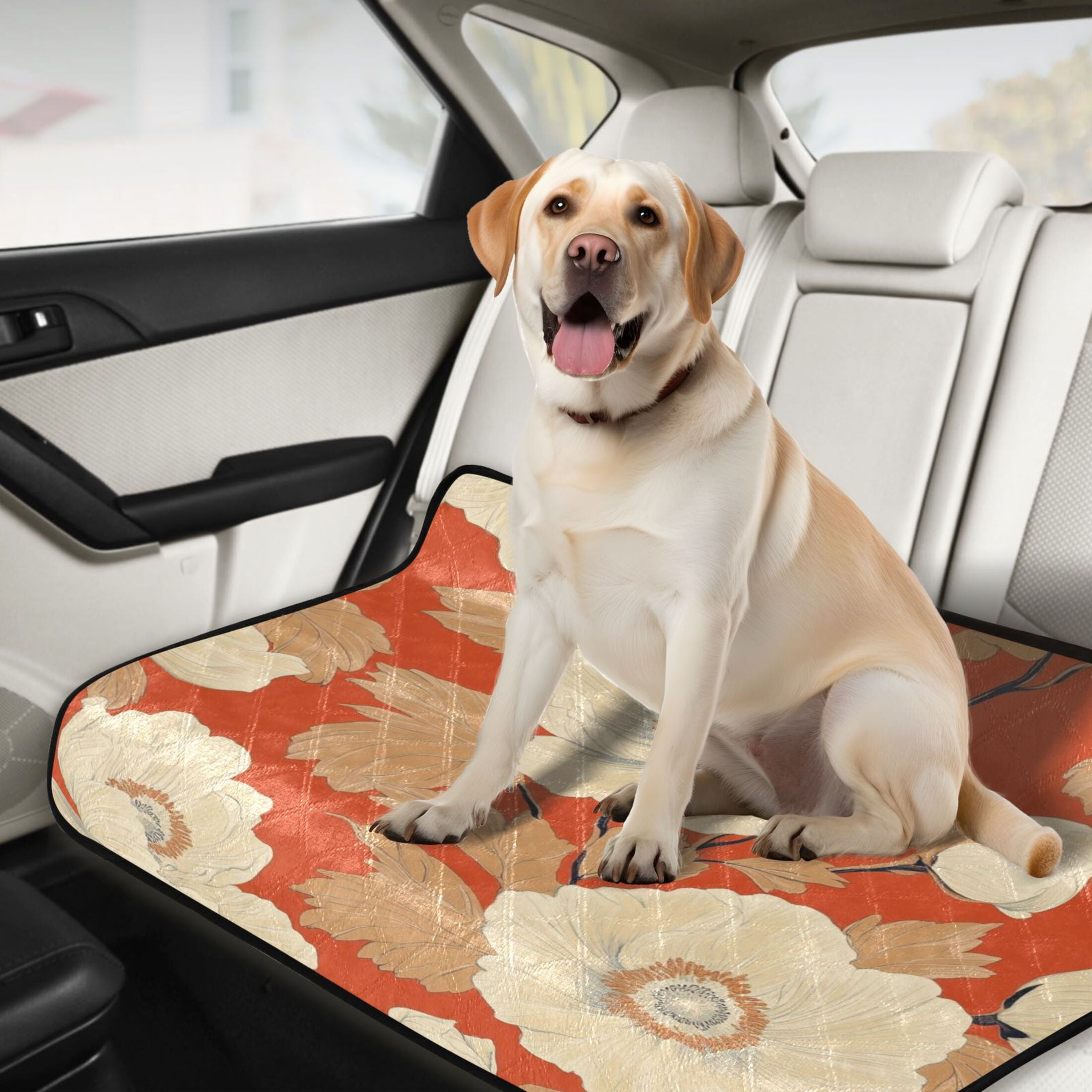 Qxltty White Flowers Orange Pattern Cat litter Pads Pet Set of 3 Diaper Mats Center Anti-leakage Layer Absorbent Soft and Comfortable