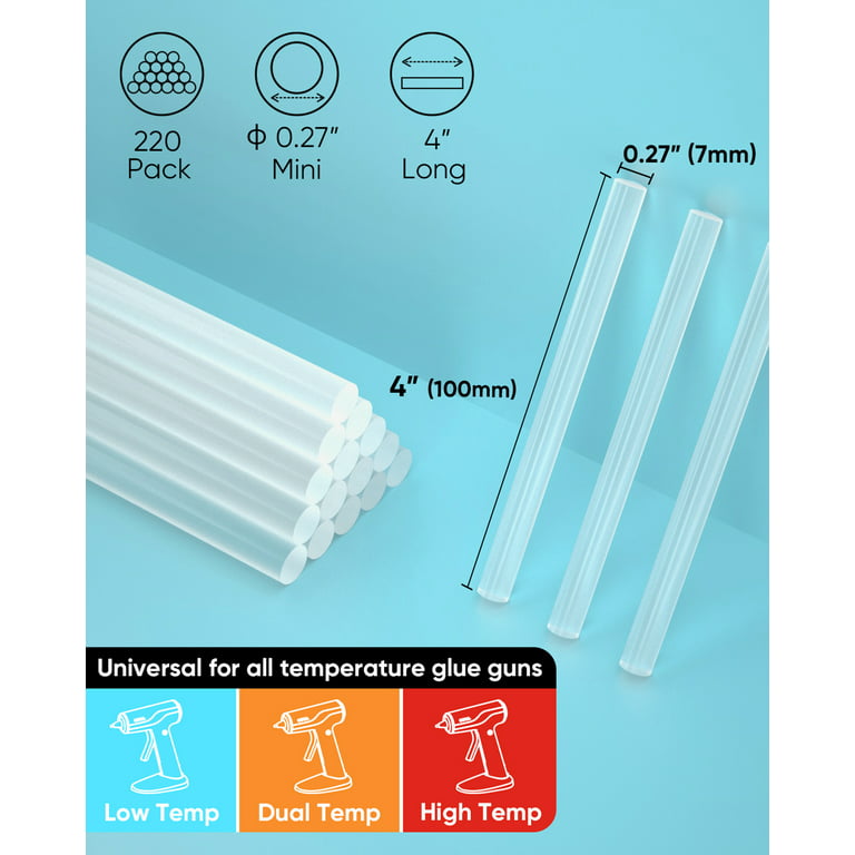 Shall Mini Hot Glue Sticks, 0.27 Dia x 8 Long, 100-Pack Clear Hot Melt Glue Gun Sticks for All-Temp Mini Glue Guns, Multipurpose for Kids Adults DIY