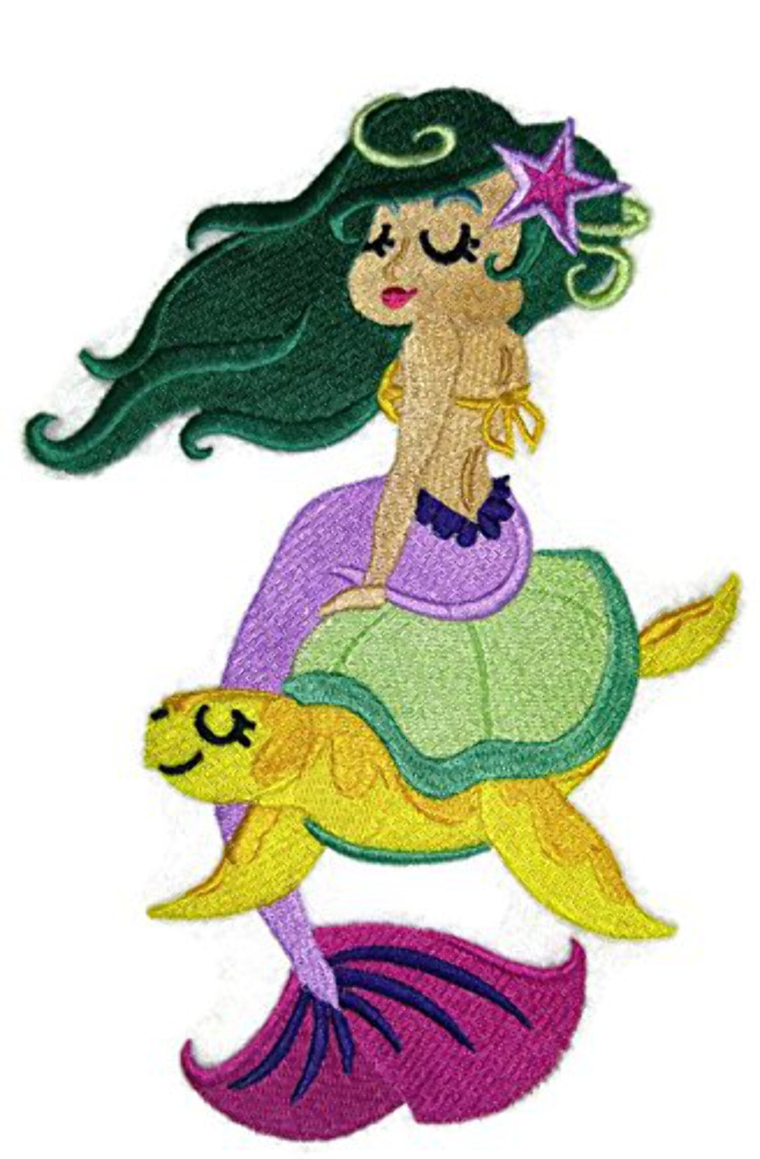 Custom Mermaid On Sea Turtle Embroidery Iron On/Sew Patch [7.81" X 5.29"]