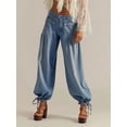 thumbnail image 4 of Pantalones Vaqueros Casuales de Mujer, Holgados, de Tiro Medio y Pierna , con Pliegues Lavados Azul L, 4 of 8