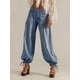 thumbnail image 4 of Pantalones Vaqueros Casuales de Mujer, Holgados, de Tiro Medio y Pierna , con Pliegues Lavados Azul L, 4 of 8