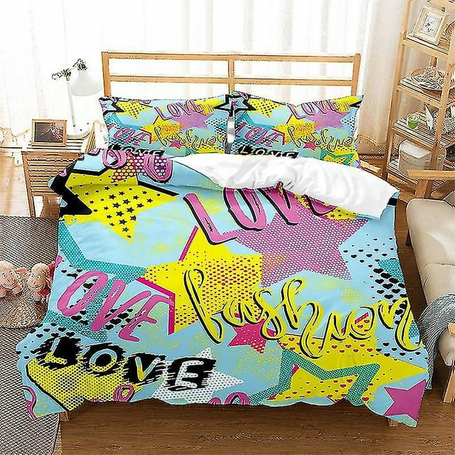 Street Graffiti Bedding Set Boho Duvet Cover King Queen Bedding A