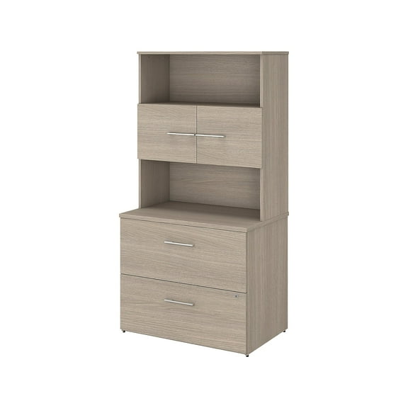 Bush Business Furniture 2-Drawer Lat File Cab w/Hutch Locking Letter/Legal Sand Oak 35.67"