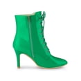 thumbnail image 3 of BLISSFUL STEP Women's Patent Leather Pointed Toe Lace Up Stiletto Heel Ankle Boots Grass Green 6.5, 3 of 8