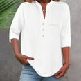 thumbnail image 2 of Ltctricy Women's 3/4 Sleeve Tops V Neck Half Button Solid Color Business Casual Work Shirts Loose Tunic Blouses, 2 of 7