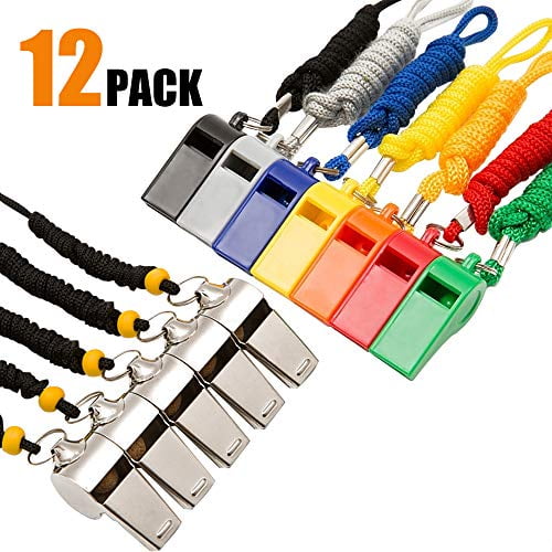 Hipat Whistle, 12 Packs Sports Whistles With Lanyard, Loud Crisp Sound