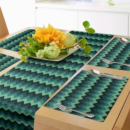

Teal Table Runner & Placemats Expressionist Chevron Style Pattern Geometric Vibrant Colored Modern Set for Dining Table Decor Placemat 4 pcs + Runner 12 x90 Mint Green Teal Black by Ambesonne
