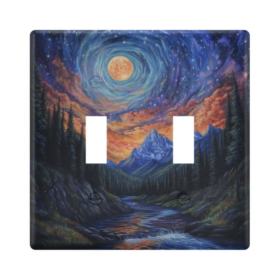 Yayeee Toggle Light Switch Wall Plate 2-Gang 4.56"x4.48" Decorative Outlet Cover, Mountains and Forests
