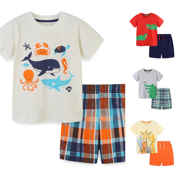 WhouRiu Boys Girls Summer Casual Outfits Kids Unisex Short Sleeve Cartoon Graphic Tees Shorts Sets
