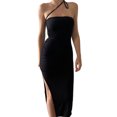 thumbnail image 1 of ITFABS Women Tube Dress with Adjustable Drawstring, Pleated Trim High Slit Solid Color Summer Clothing, 1 of 7