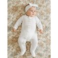 thumbnail image 4 of RUINIXCW Newborn Baby Girl Spring Fall Winter Clothes Outfit Knitted Footed Romper Long Sleeve Crew Neck Frills Zipped Footie Jumpsuit and Headband, 4 of 9
