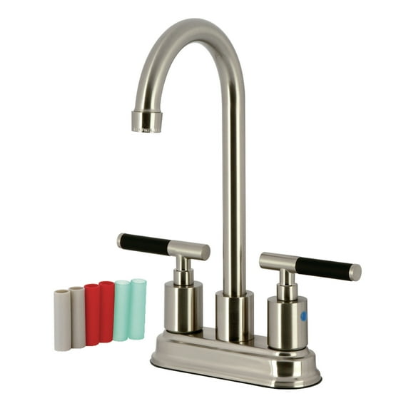 Kingston Brass FB8498CKL Kaiser Double-Handle 4" Centerset High-Arc Bar Faucet, Brushed Nickel