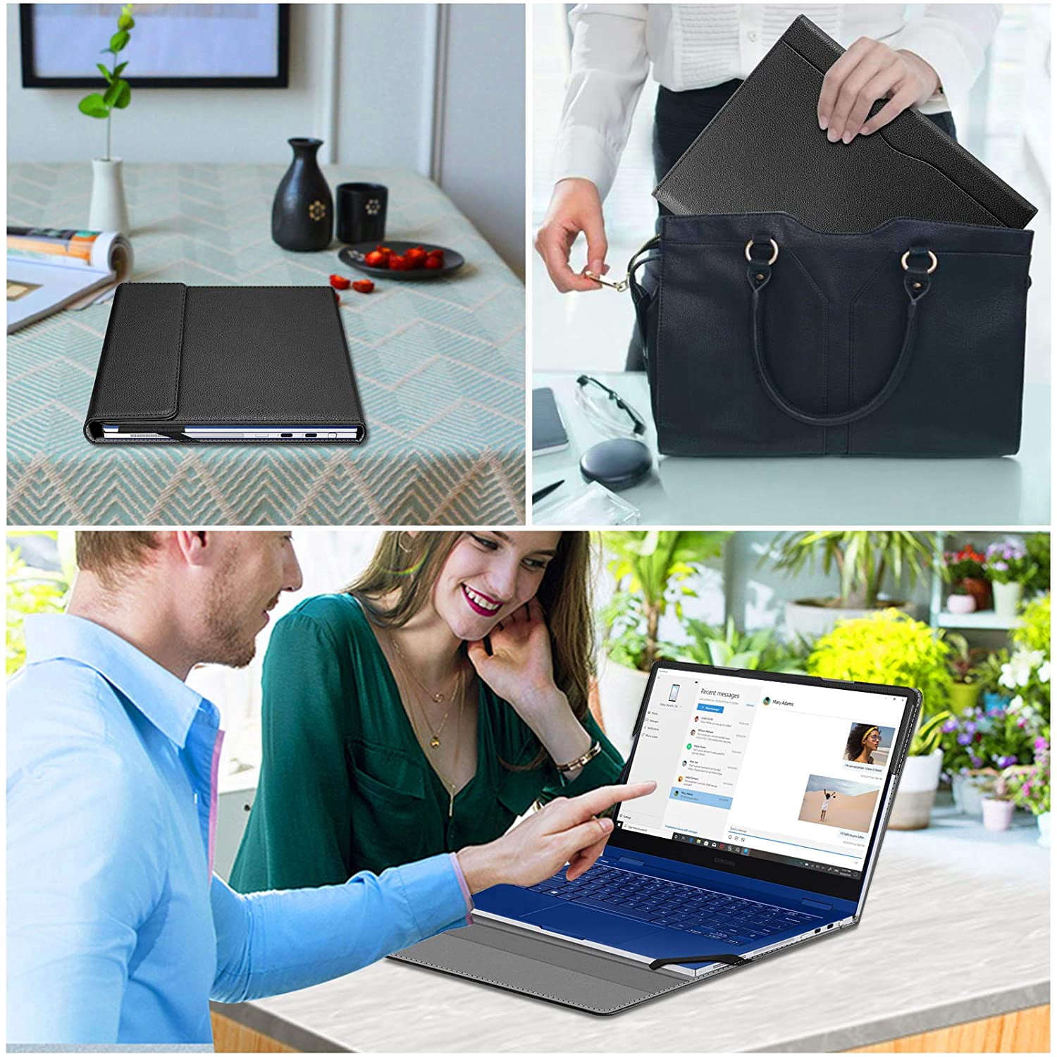 Sleeve Case for 13.3" Samsung Galaxy Book Flex 13.3 NP930QCG / Samsung Galaxy Chromebook 13 XE930QCA - PU Leather Portfolio Book Cover, Black