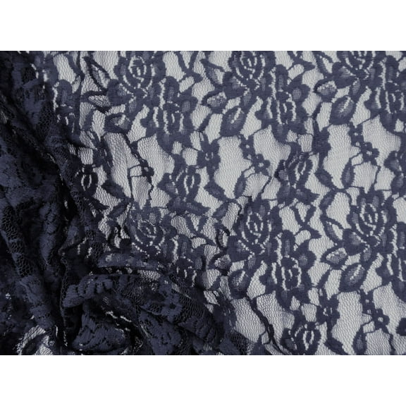 Embroidered Stretch Lace Apparel Fabric Sheer Dark Navy Floral EE106