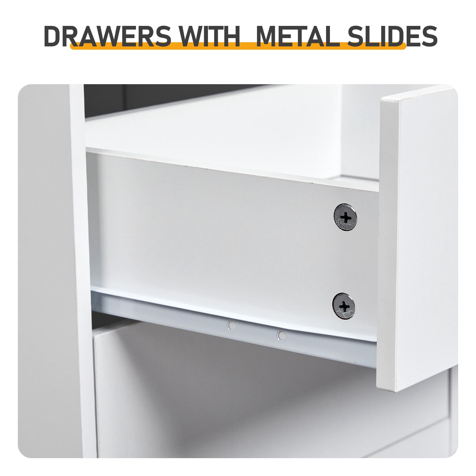White Nightstand with Charging Station, 2 Drawers and 7 Shelves, 17.32 x 13.78 x 50 in