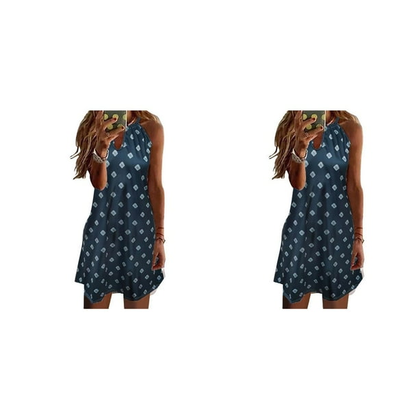 Vestido corto informal Qarigey con estampado floral bohemio Sexy para chicas Halter Sundress verano S