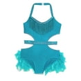 thumbnail image 6 of Aislor Girls Sparkly Rhinestone Halter Sleeveless Latin Jazz Ballet Dance Leotard Skirted for Performance Turquoise 16, 6 of 7
