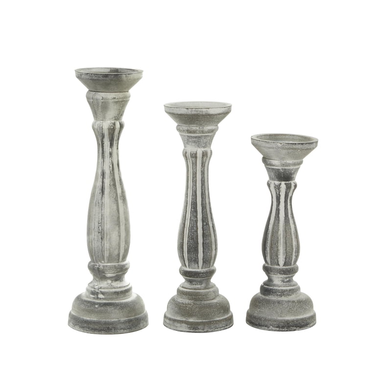 DecMode Gray Wood Pillar Candle Holder Set, 3-Piece photo 6