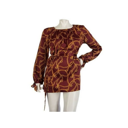 Charmeuse Silk Belt - Dennis Basso Printed Charmeuse Tunic Self Belt Bordeaux, X-Small