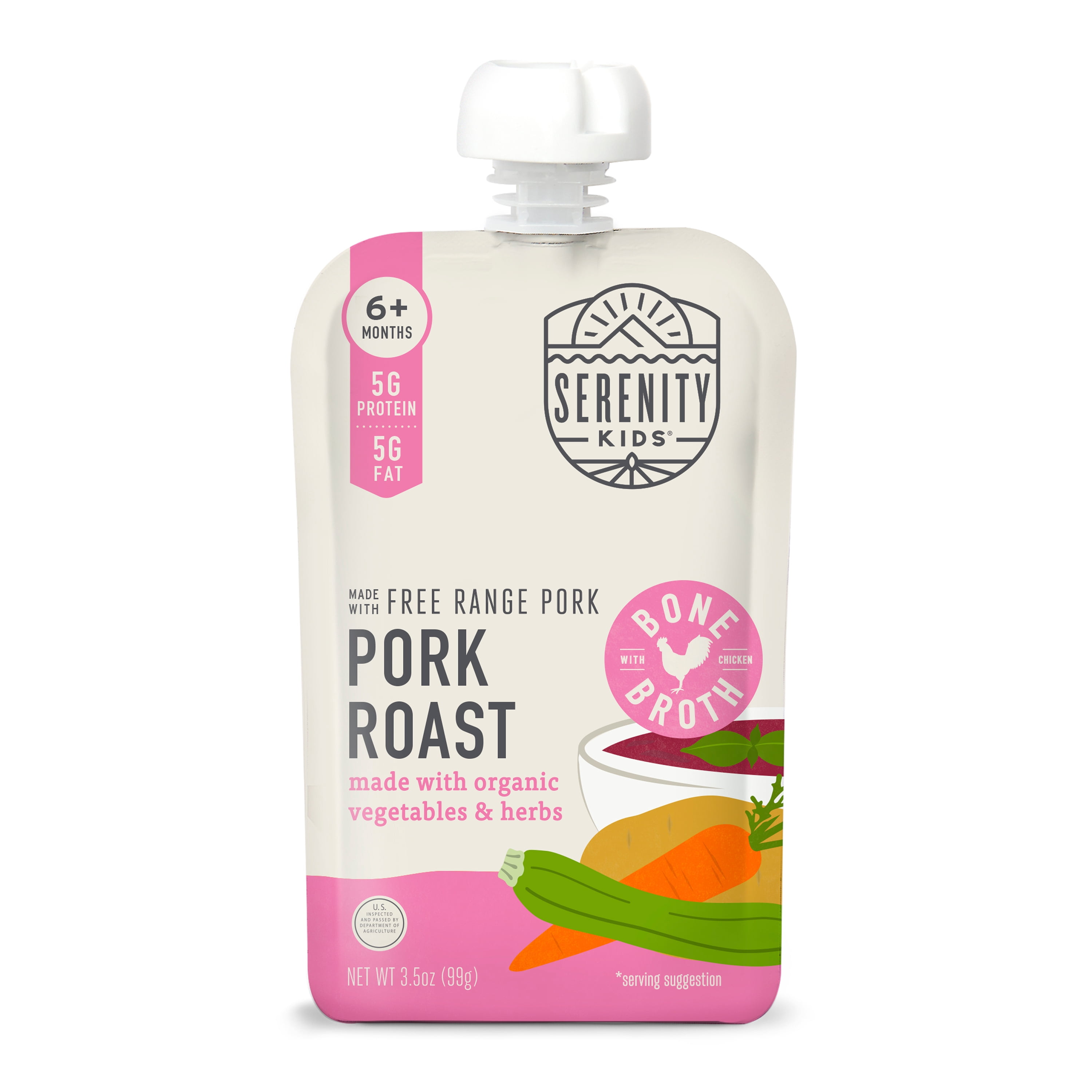 (12 pack) Serenity Kids Free Range Pork Baby Food Roast with Organic Vegetables & Bone Broth 3.5oz