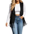 thumbnail image 2 of IUYRTFE Women's Western Fringe Sleeveless Vest Open Front Suede Cardigan with Long Fringe Trim, 2 of 9