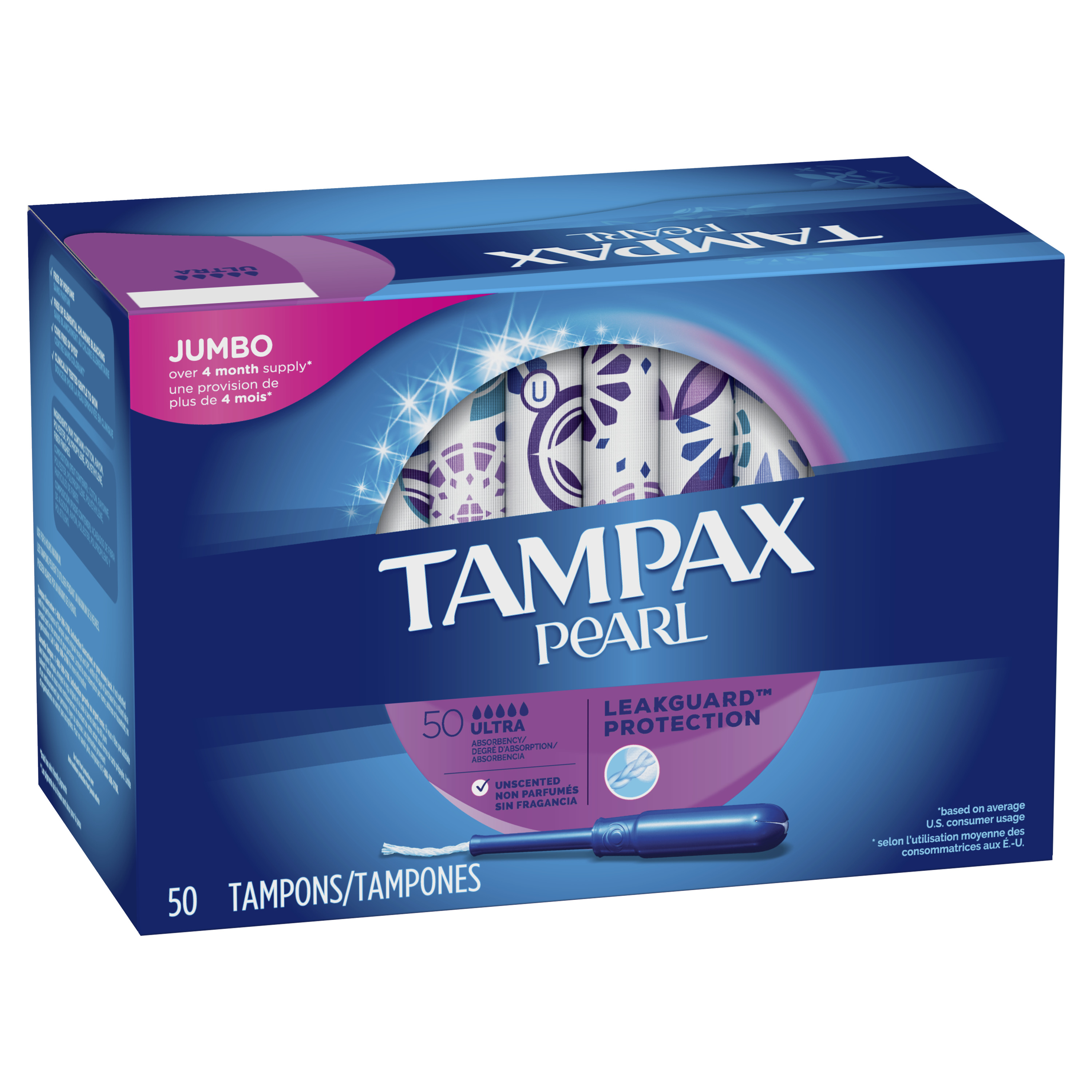 Tampax Pearl Ultra Absorbency Plastic Tampons Unscented 50 Ct